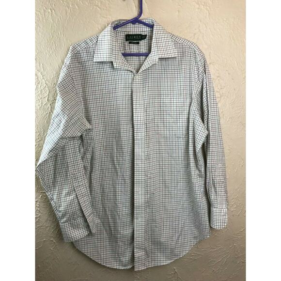 Lauren Ralph Lauren Mens Button Down Oxford Shirt Check Preppy Business 16 1/2 - Picture 1 of 4